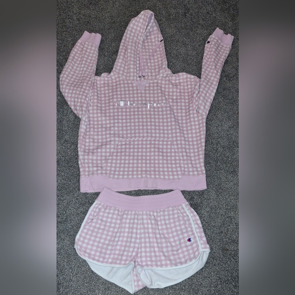 Champion Tops - Champion Light Pink Gingham Hoodie and Shorts Set